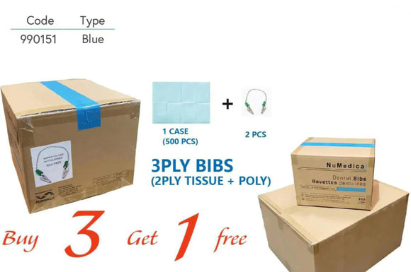 3ply (2ply tissue + poly) Bibs, 500pcs/case, 990151