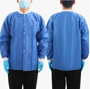 NuMedical Disposable Lab Jackets, Knit Cuffs & Collar, 3 Pockets, Unisex, Blue (Pack of 10), 991455 - 991458