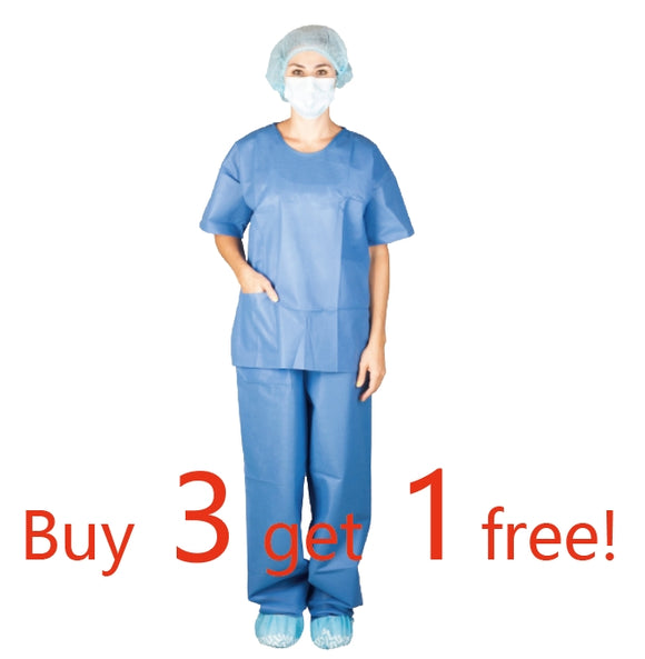 NuMedical Disposable Scrub Shirt, V-Neck, Large Size, Unisex, Blue (Pack of 10), 991508-991515