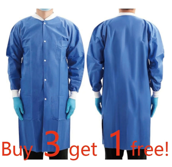 NuMedical SMS Disposable Lab Coat, Blue Color, Knee Length with Knit Cuff & Collar & 3 Pockets, 991450-991453