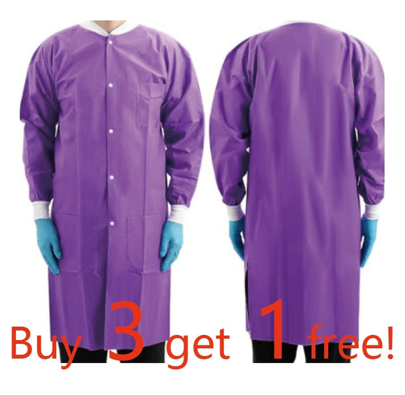 NuMedical SMS Disposable Lab Coat, Purple Color, Knee Length with Knit Cuff & Collar & 3 Pockets, 991463-991467