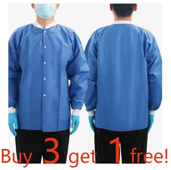 NuMedical Disposable Lab Jackets, Knit Cuffs & Collar, 3 Pockets, Unisex, Blue (Pack of 10), 991455 - 991458