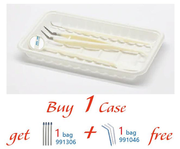 Dental Examination Kit, Sterile, Include mirror x 1, probe x 1, tweezer x 1 and tray x 1, 200packs/case, 990732 - numedical