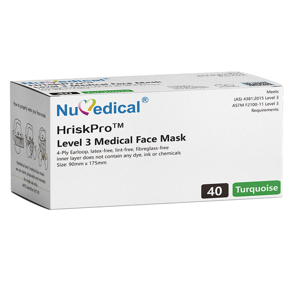 Level 3 Medical Mask, 40pcs/box, Teal, $6.95/box, 992346 - numedical