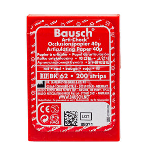 Bausch Articulating Paper 40u(0.0016") Red pre-cut strips BK-62 200pcs, 993096 - numedical