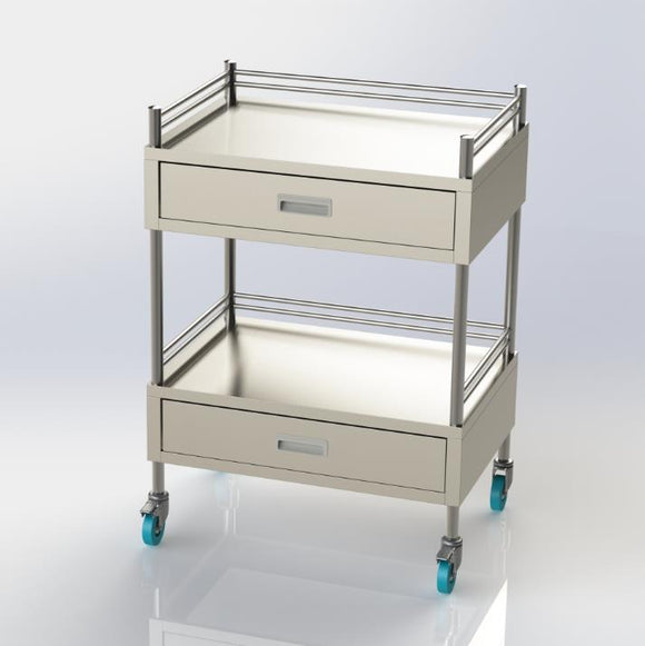Stainless steel trolley double, double drawers, 993523