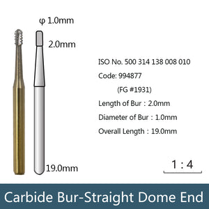 Carbide Bur - Straight Dome End, 994876, 994877, 994878, 994879, 994880, 994881, 994882 - numedical