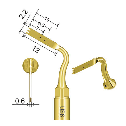 Titanium Coating Scaler Tip - US6 (Woodpecker, Mectron type), BONE SURGERY, 995775 - numedical